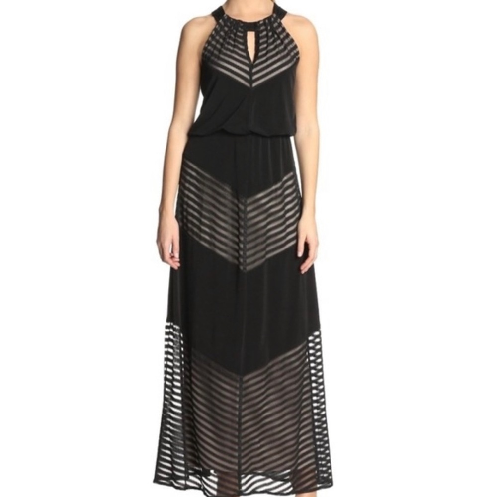 Keyhole cutout sheer overlay maxi dress by London Times